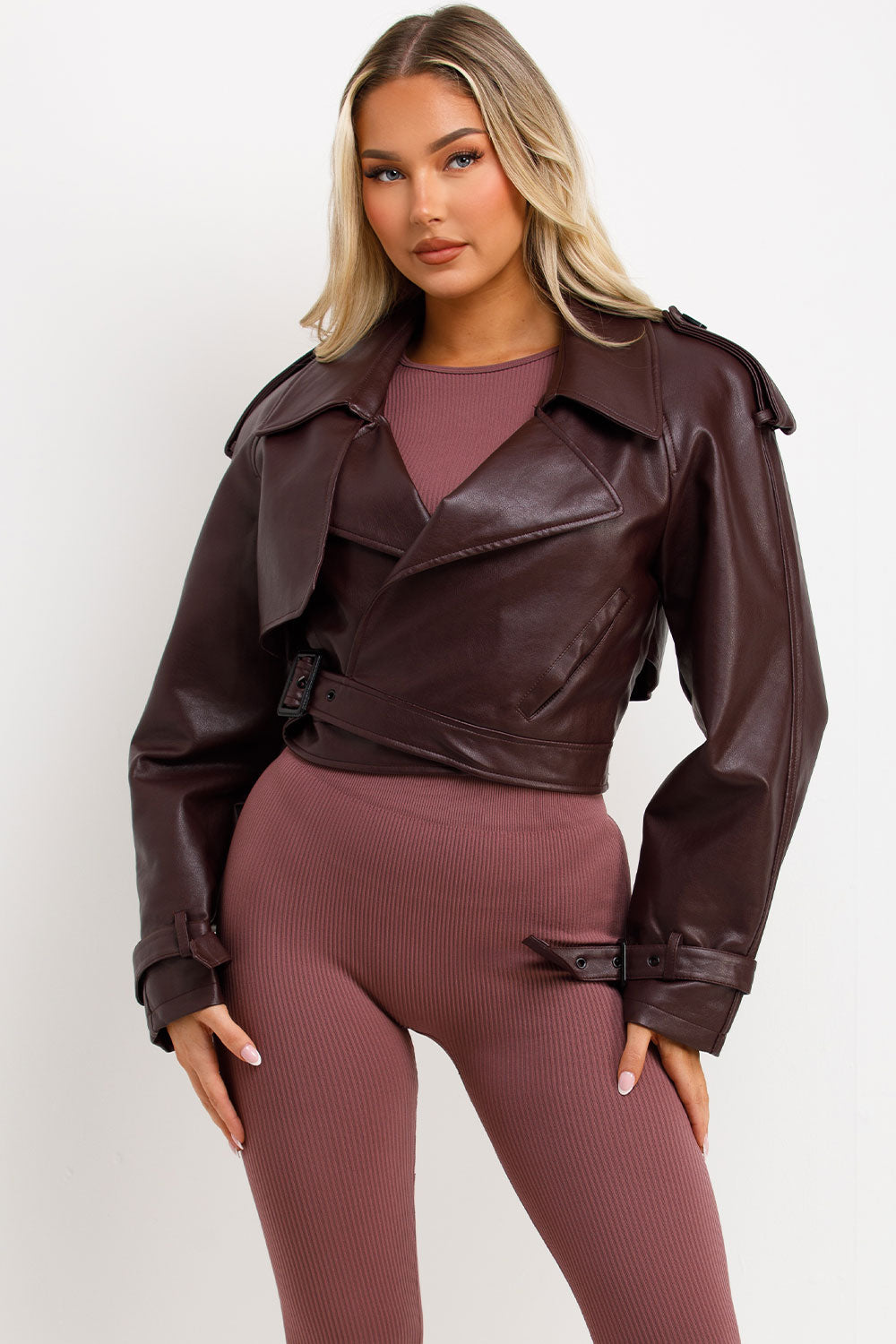 Burgundy Faux Leather Jacket with Tabs | Xtralitty