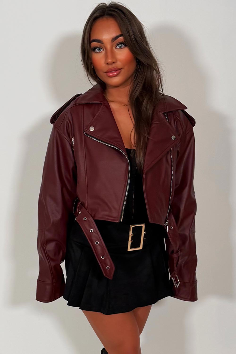 Faux Leather Jacket Burgundy | Xtralitty