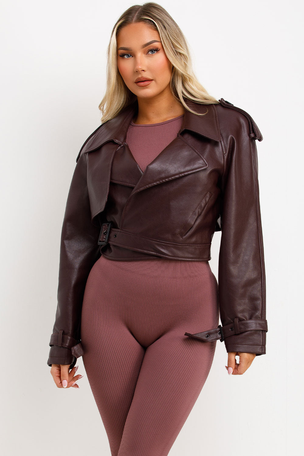 Burgundy Faux Leather Jacket with Tabs | Xtralitty