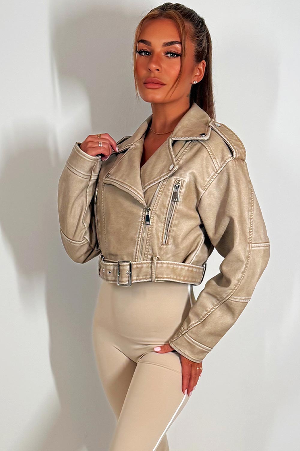 Faux Leather Jacket Beige | Xtralitty