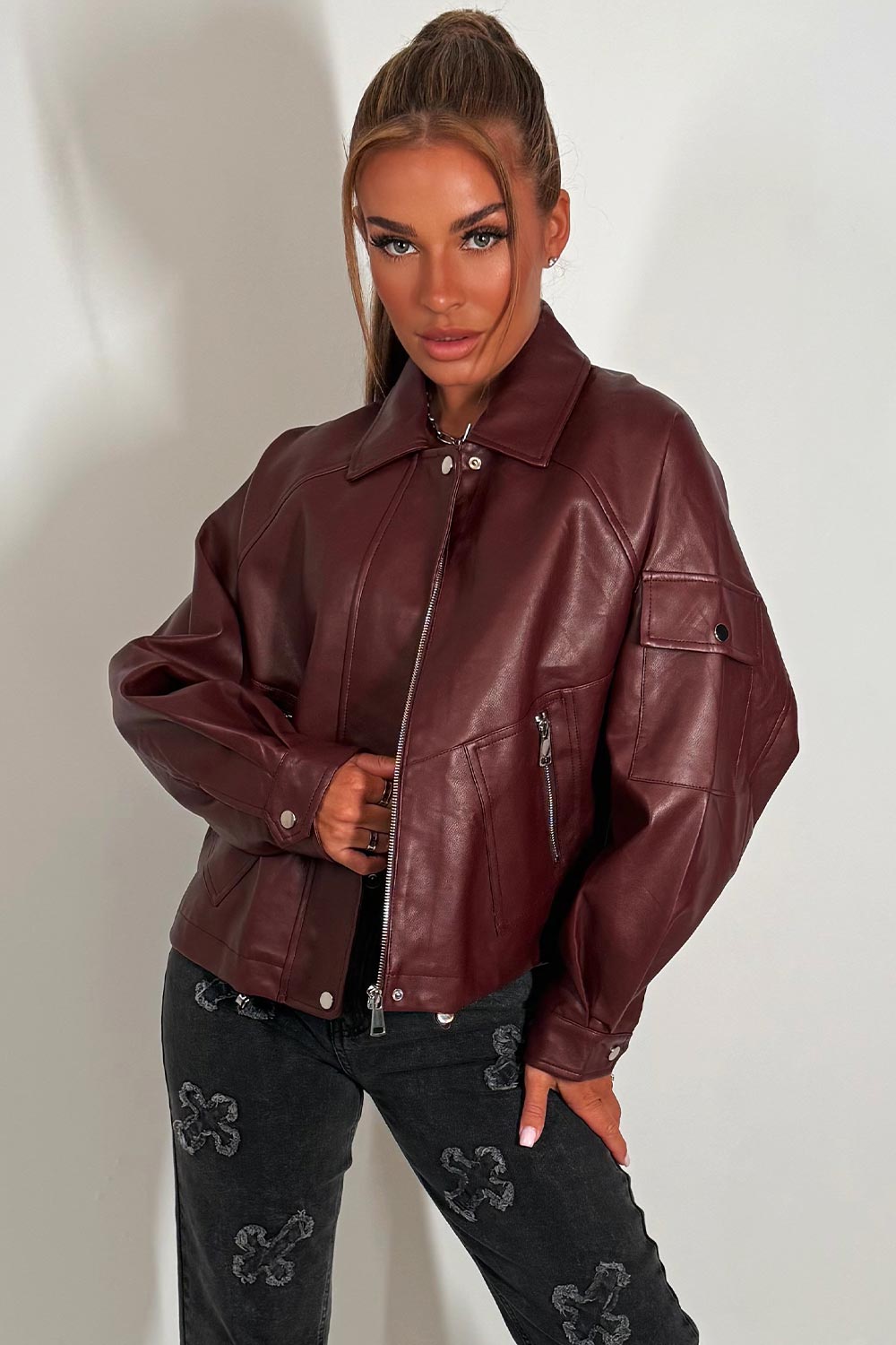 Faux Leather Jacket Burgundy | Xtralitty