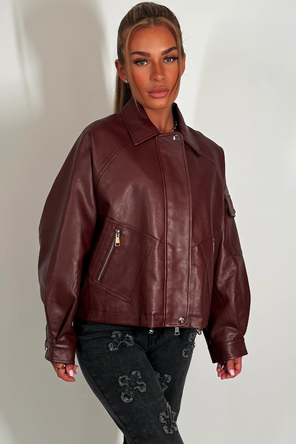 Faux Leather Jacket Burgundy | Xtralitty