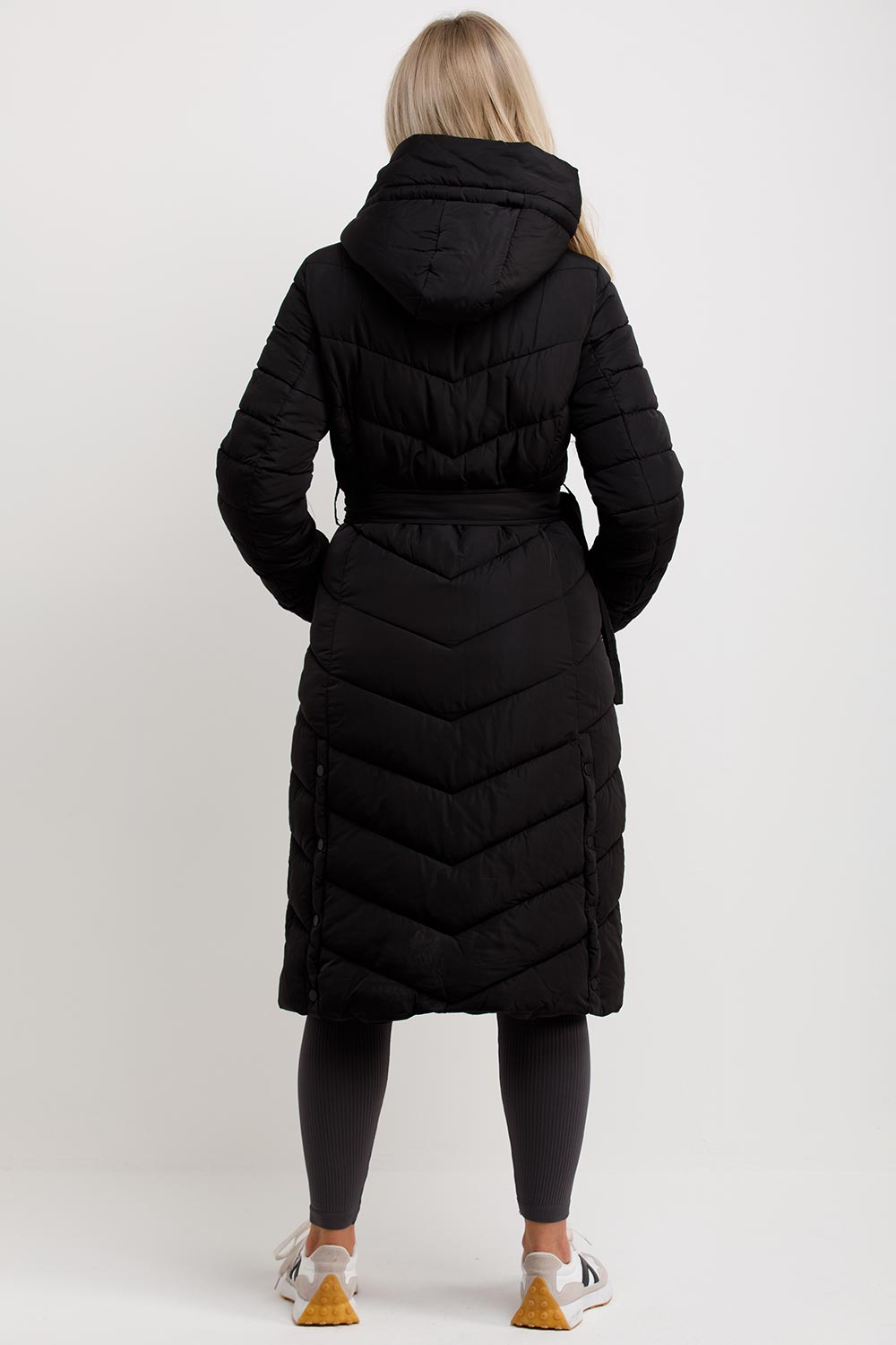 Long Padded Puffer Coat with Belt Black | Xtralitty