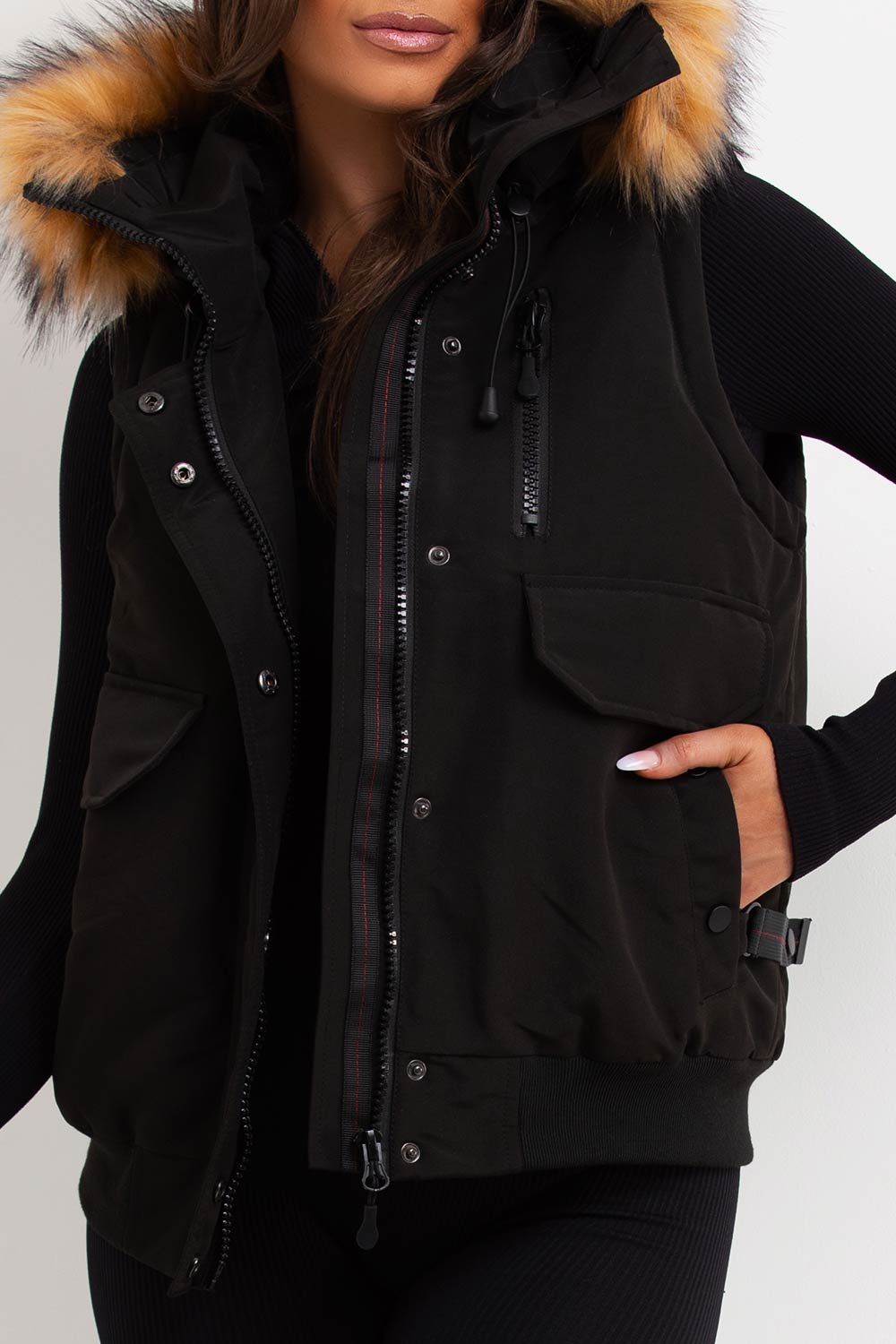 Black Gilet with Fur Hood | Xtralitty