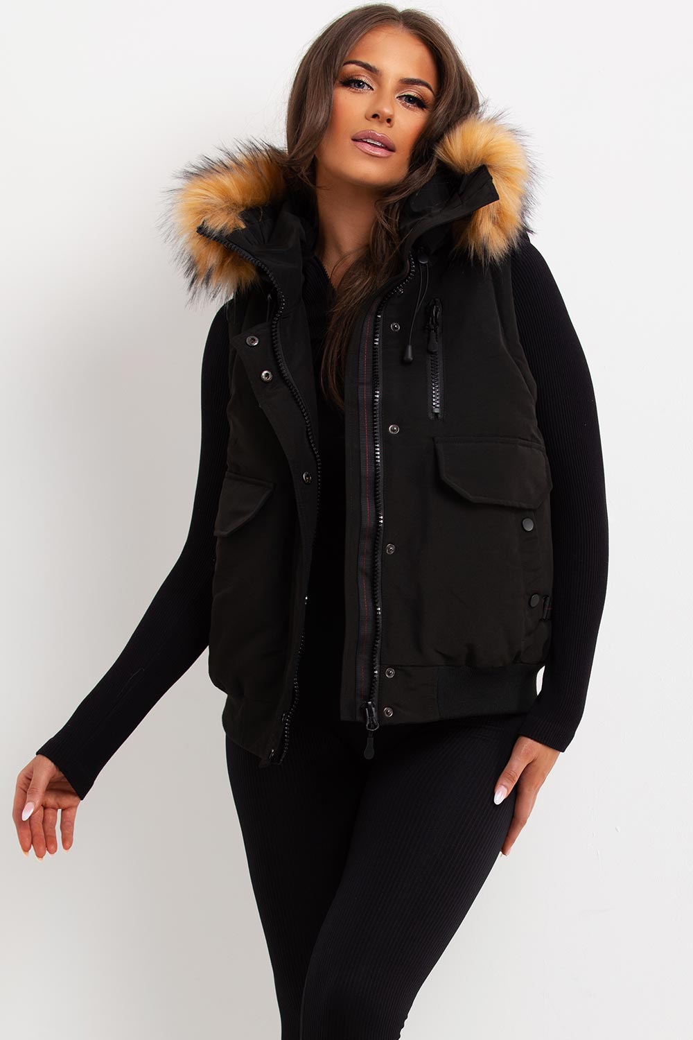 Black Gilet with Fur Hood | Xtralitty