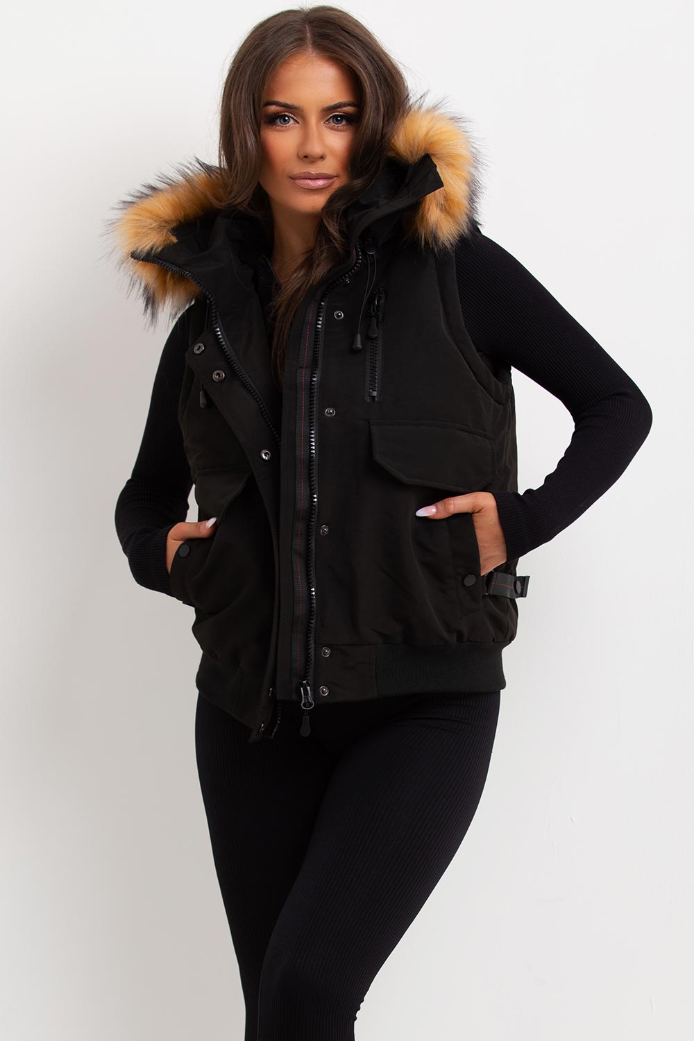 Black Gilet with Fur Hood | Xtralitty