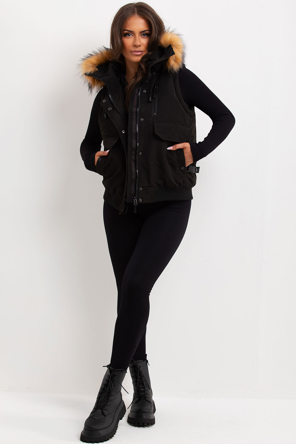 Black Gilet with Fur Hood | Xtralitty
