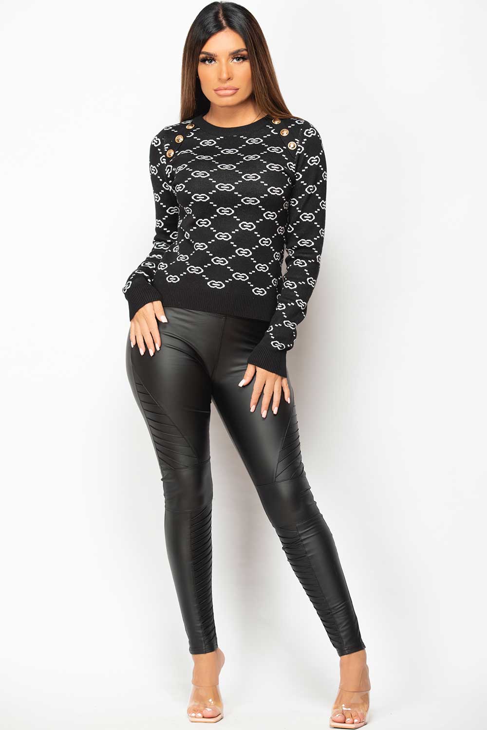 Gold Button Shoulder Knitted Jumper Black | Xtralitty