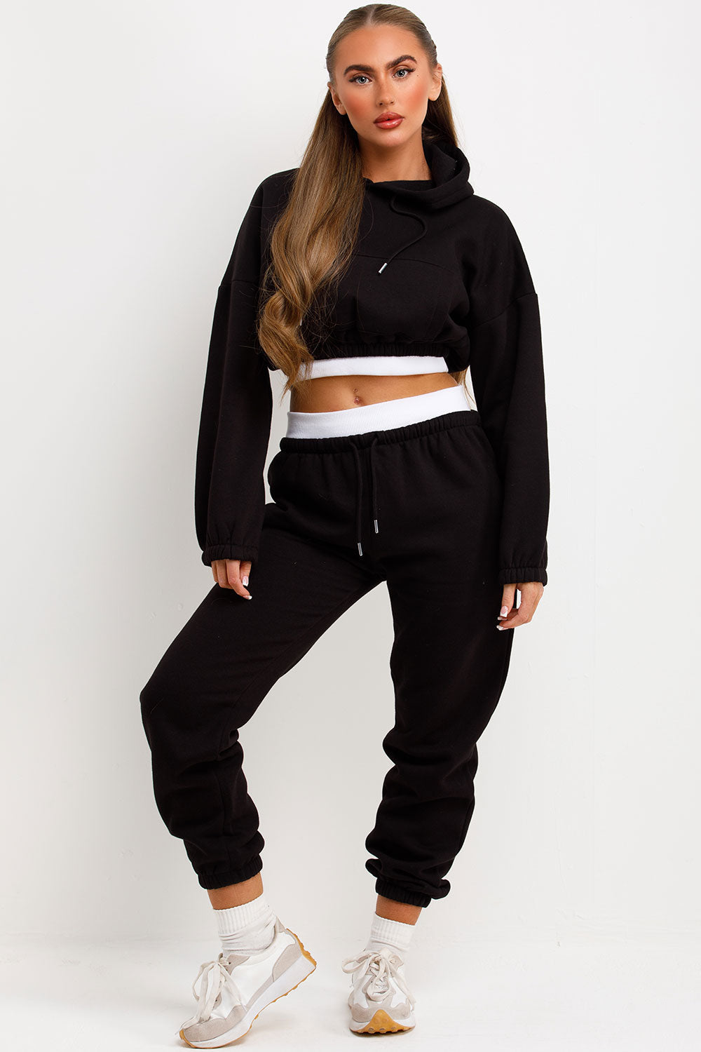 Crop Hoodie and Joggers Tracksuit Ribbed Hem Bla | Xtralitty