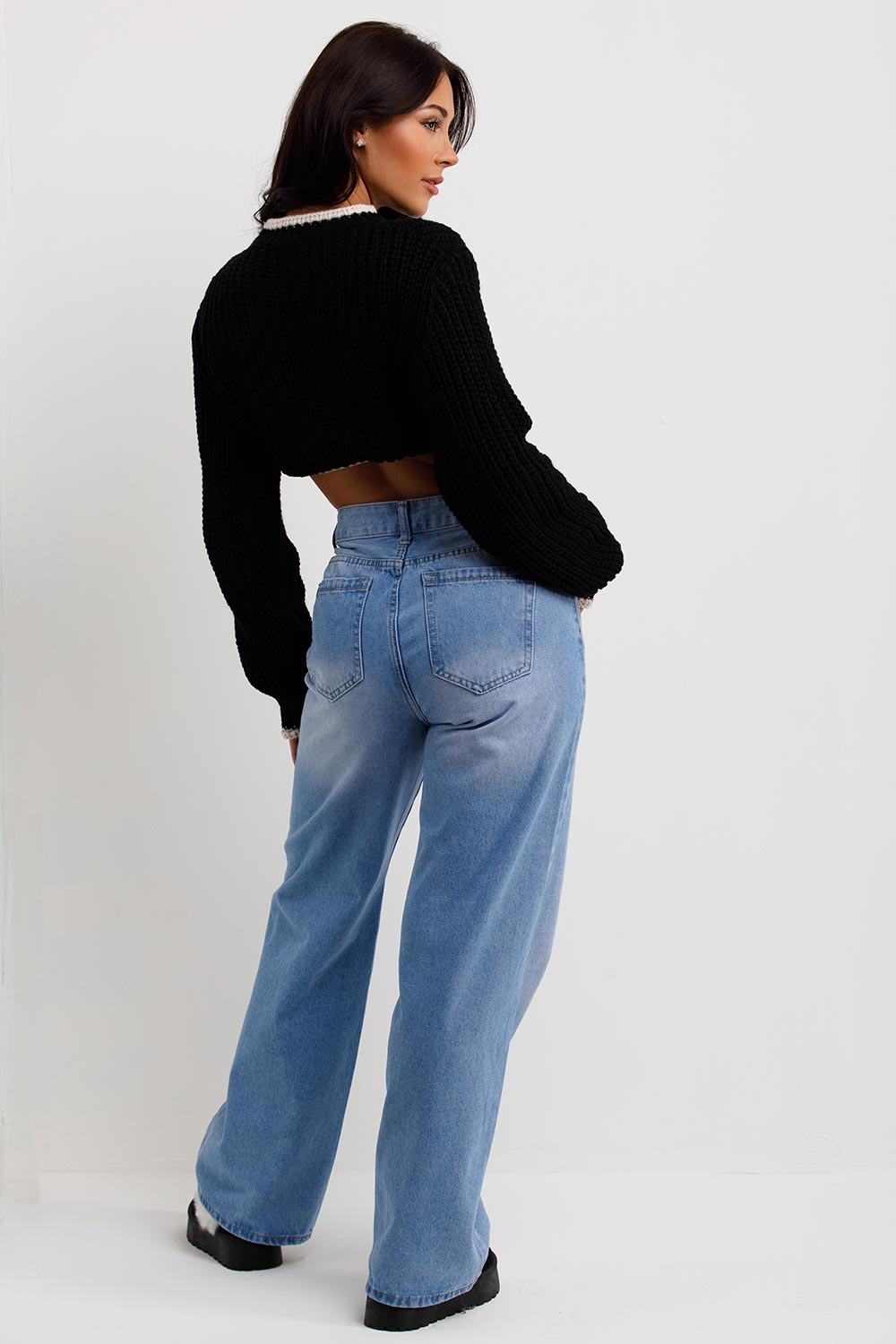 Black Long Sleeve Knitted Cropped Jumper | Xtralitty