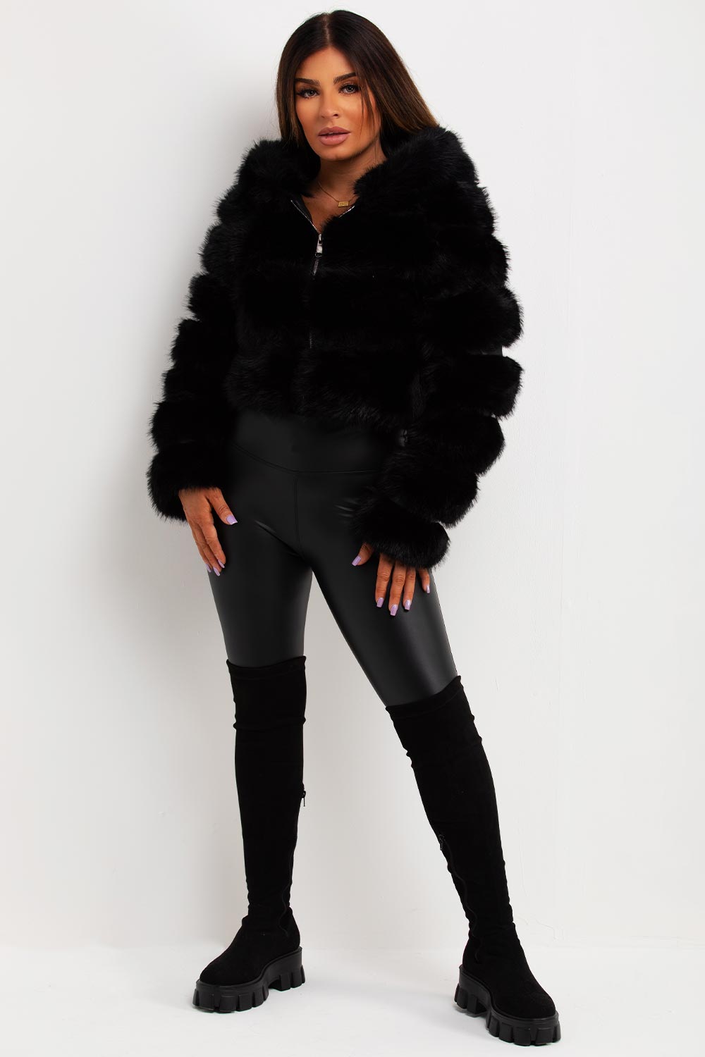 Faux Fur Coat with Hood Black | Xtralitty
