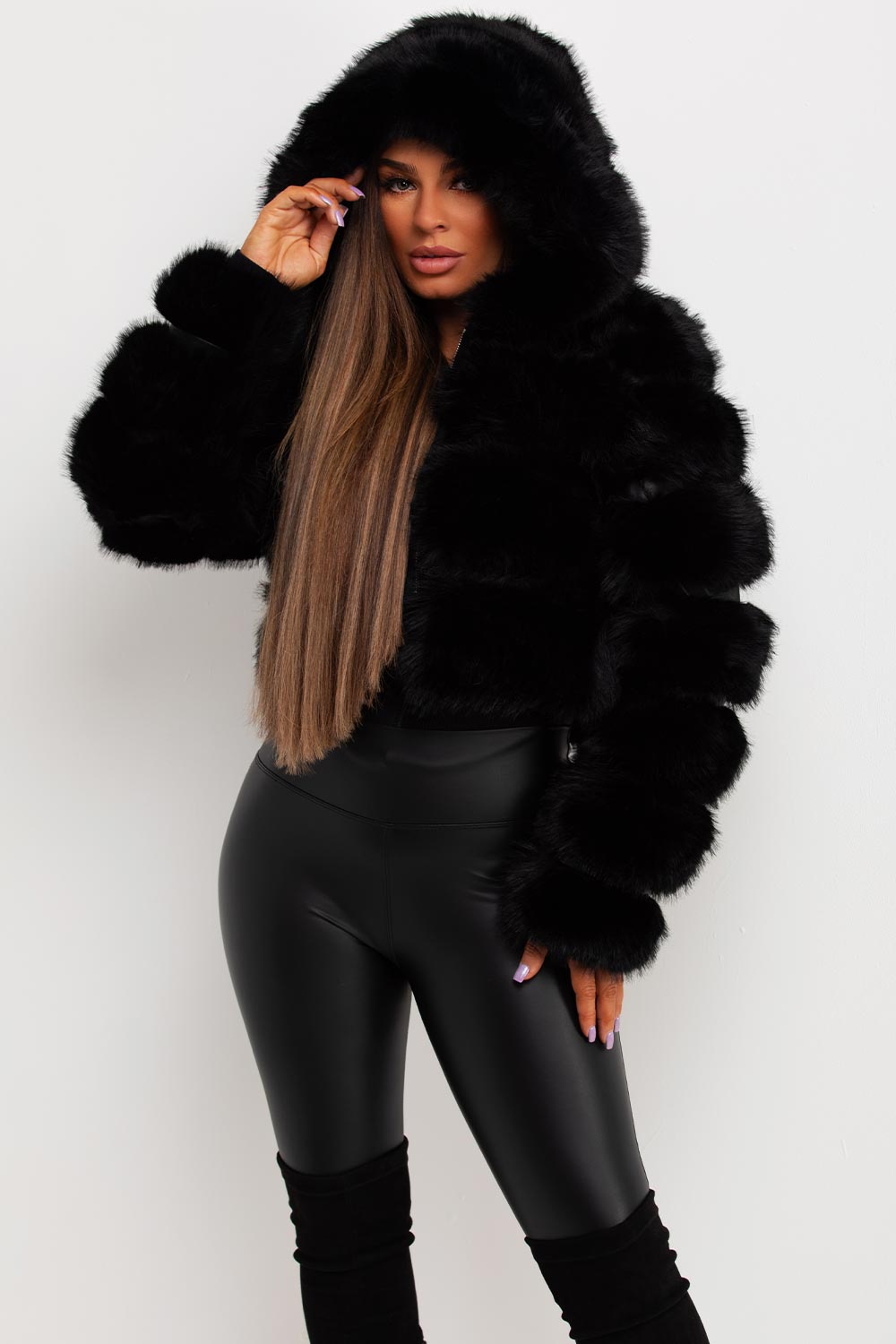 Faux Fur Coat with Hood Black | Xtralitty