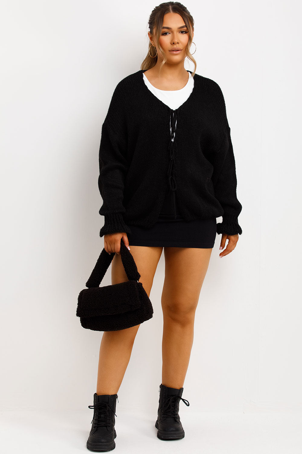 Black Knitted Cardigan with Tie Front | Xtralitty