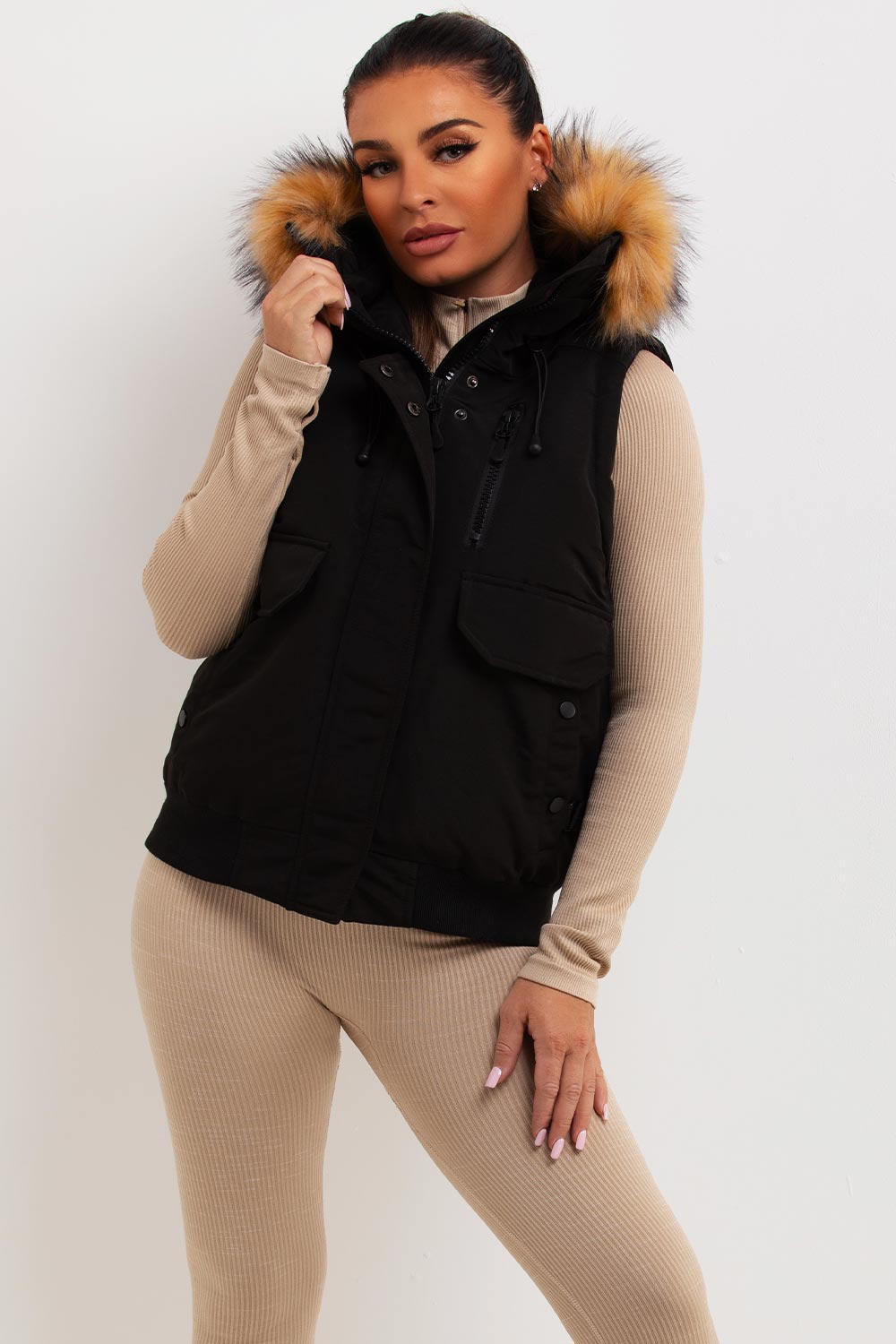 Black Gilet with Fur Hood | Xtralitty