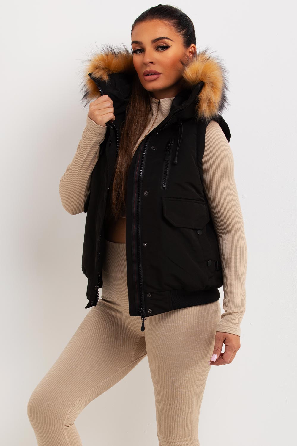 Black Gilet with Fur Hood | Xtralitty