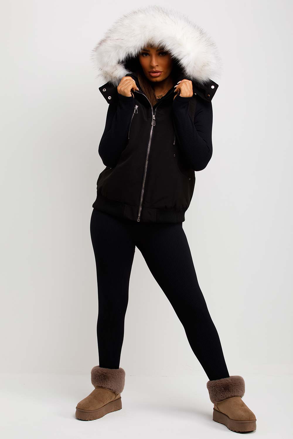 Black Gilet with Faux Fur Hood | Xtralitty