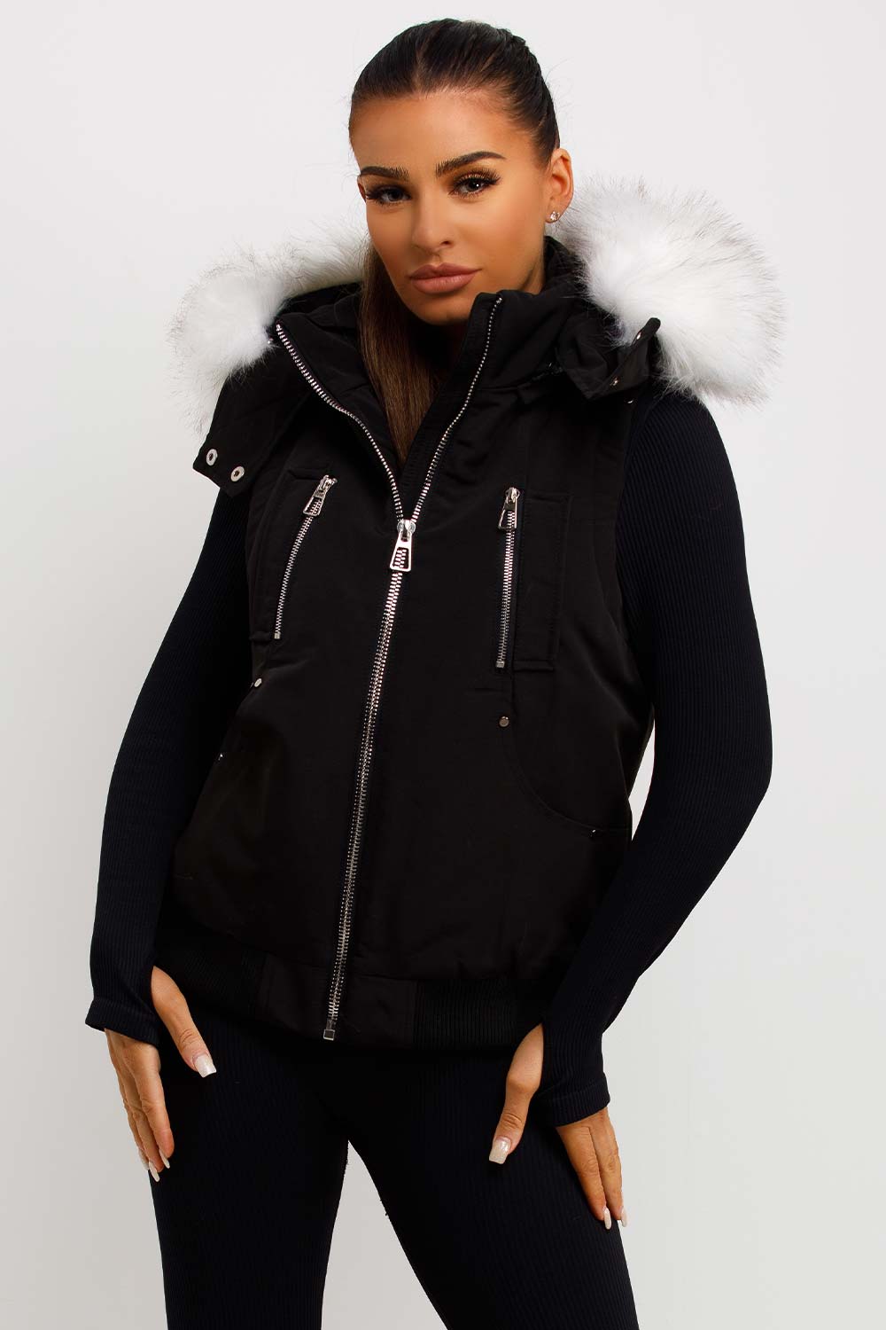 Black Gilet with Faux Fur Hood | Xtralitty