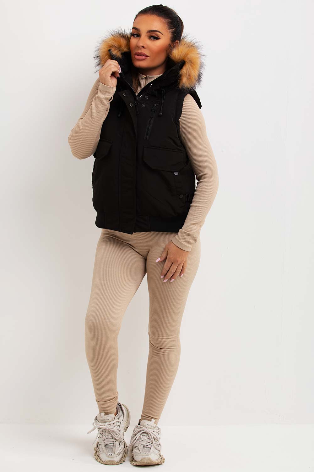 Black Gilet with Fur Hood | Xtralitty