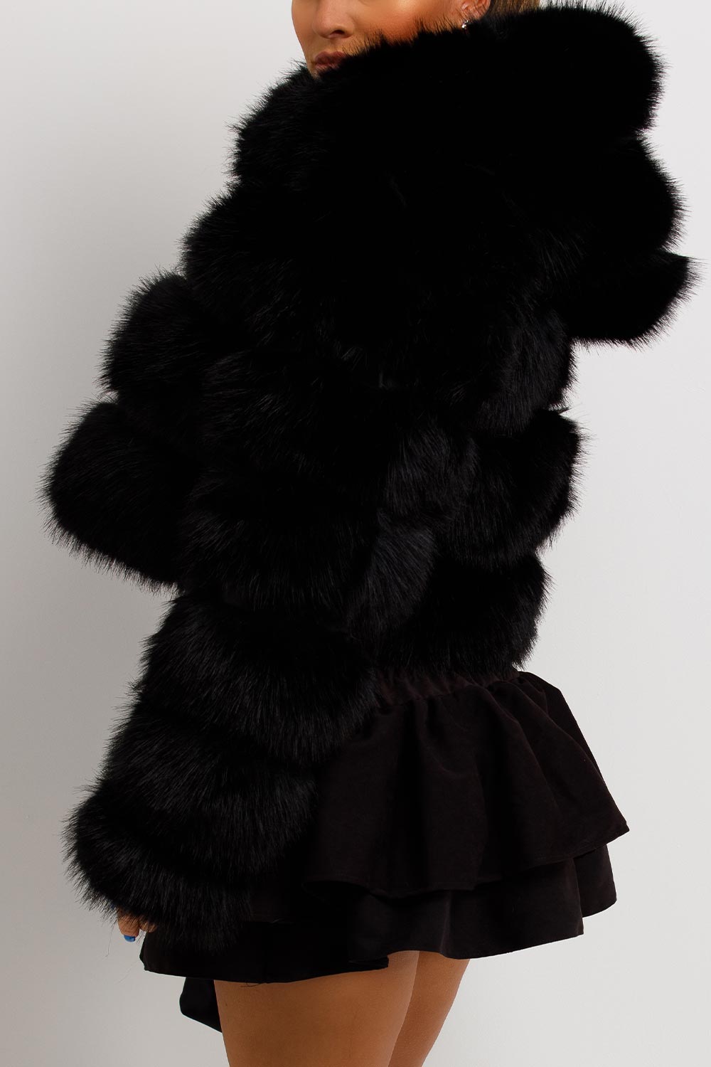 Faux Fur Coat with Hood Black | Xtralitty