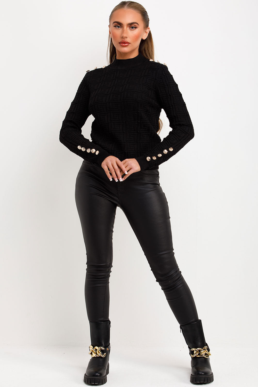 Jumper with Gold Buttons and Embossed Detailing | Xtralitty