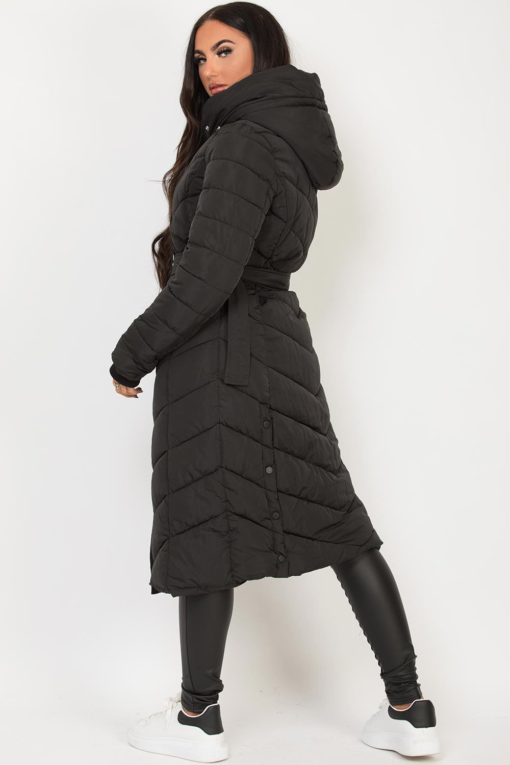 Long Padded Puffer Coat with Belt Black | Xtralitty