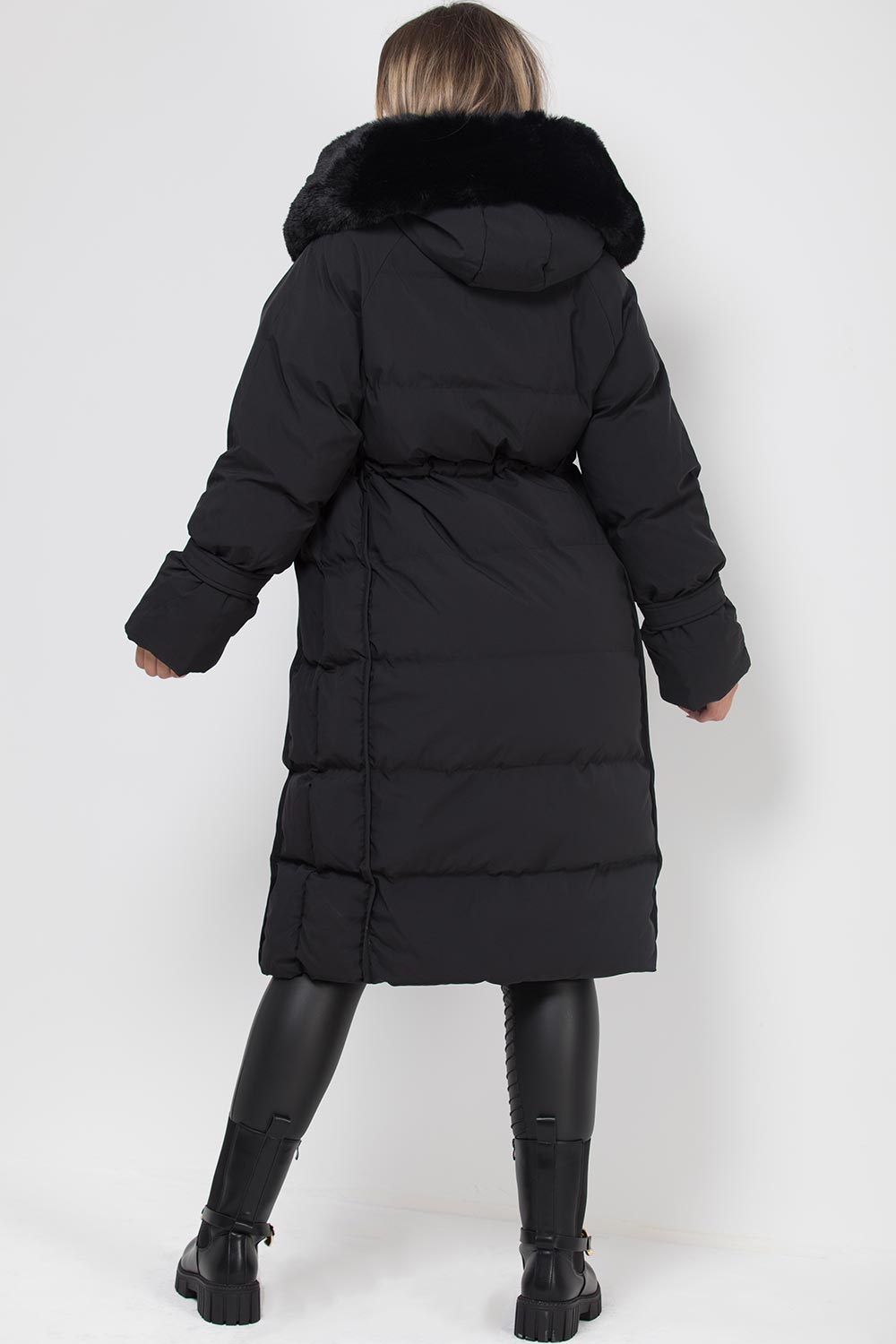 Long Puffer Down Coat with Faux Fur Hood Black | Xtralitty