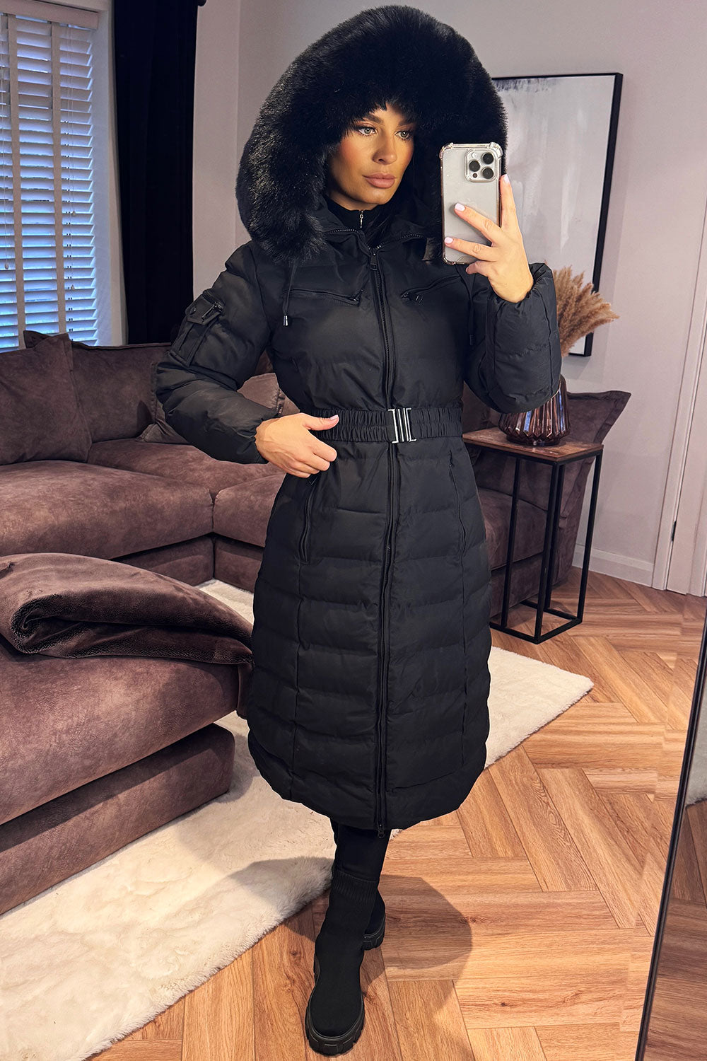 Longline Puffer Padded Coat with Fur Hood and Be | Xtralitty