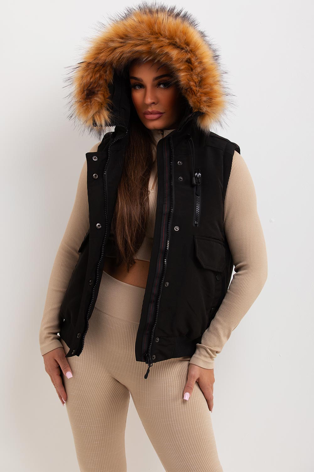Black Gilet with Fur Hood | Xtralitty
