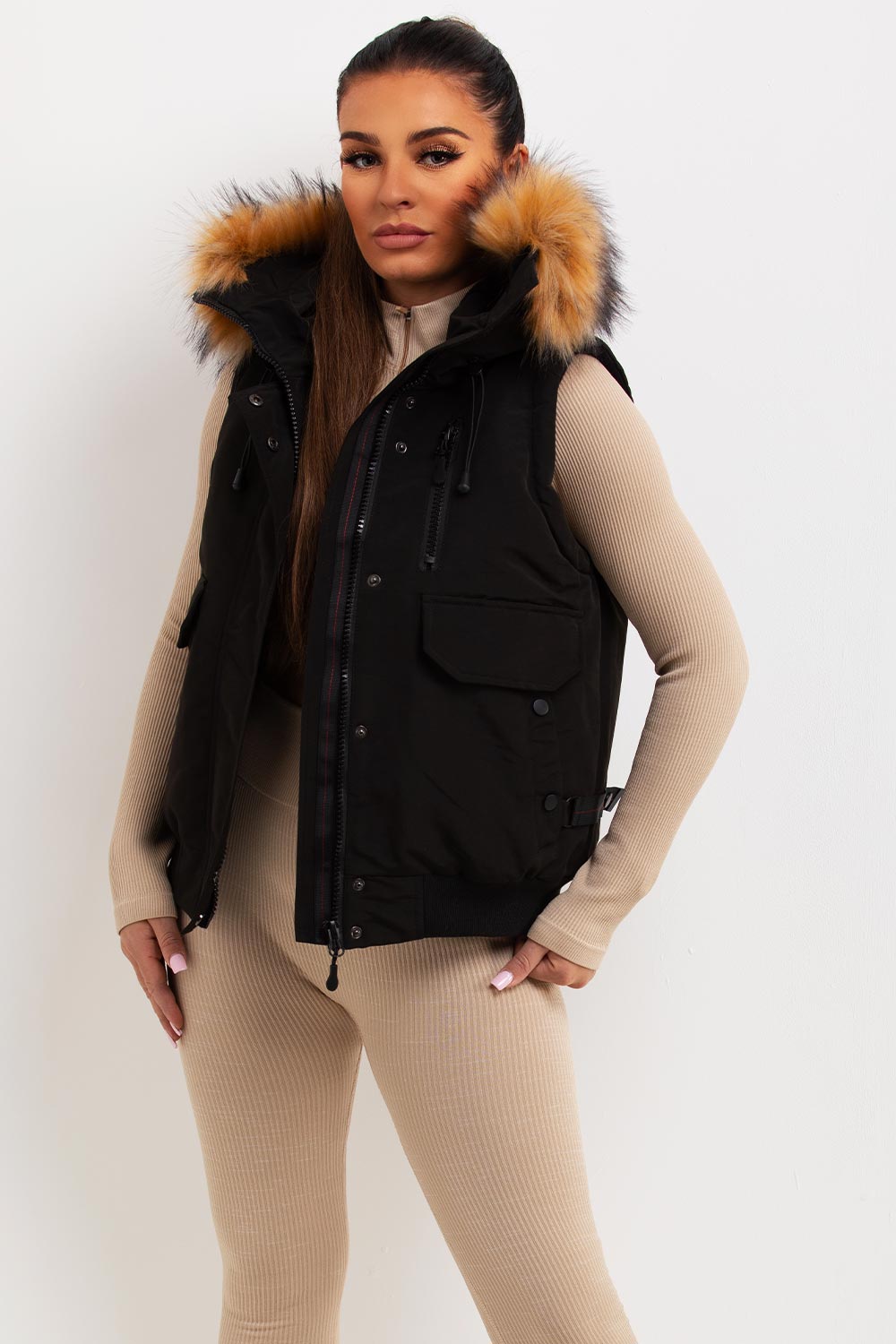 Black Gilet with Fur Hood | Xtralitty