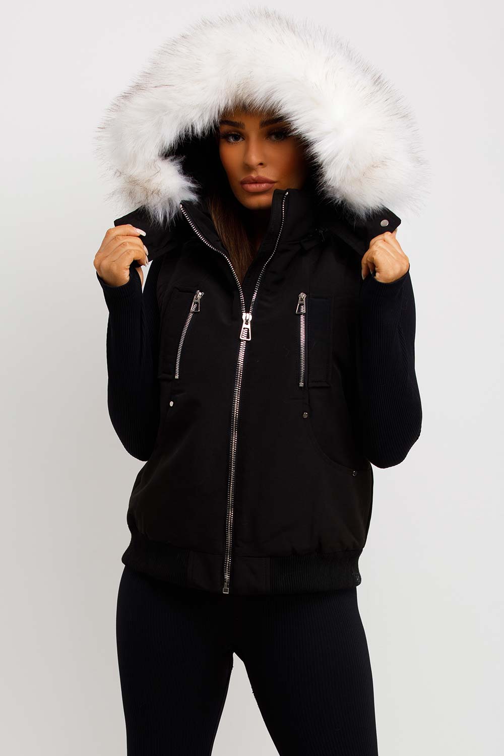 Black Gilet with Faux Fur Hood | Xtralitty