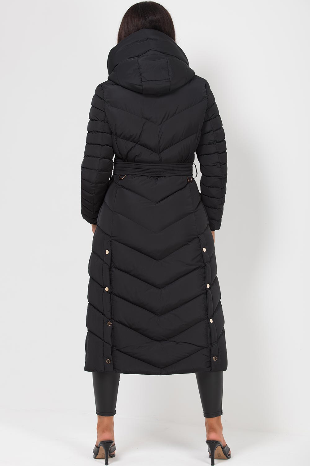 Long Puffer Down Coat with Belt Black | Xtralitty