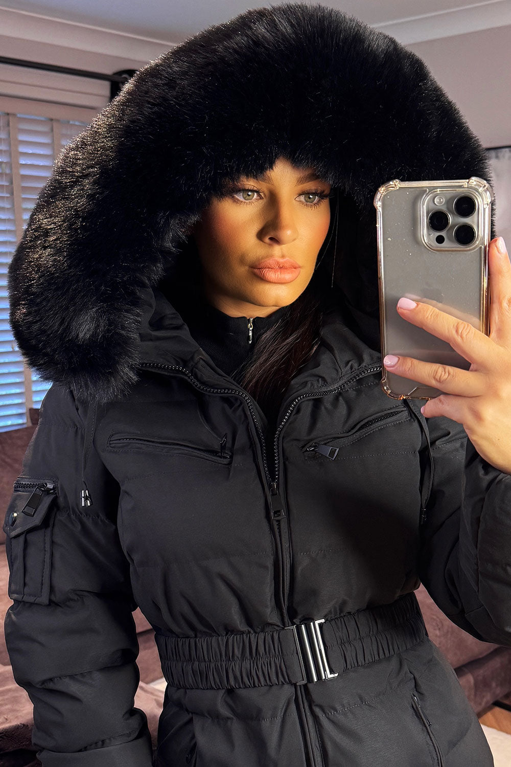 Longline Puffer Padded Coat with Fur Hood and Be | Xtralitty