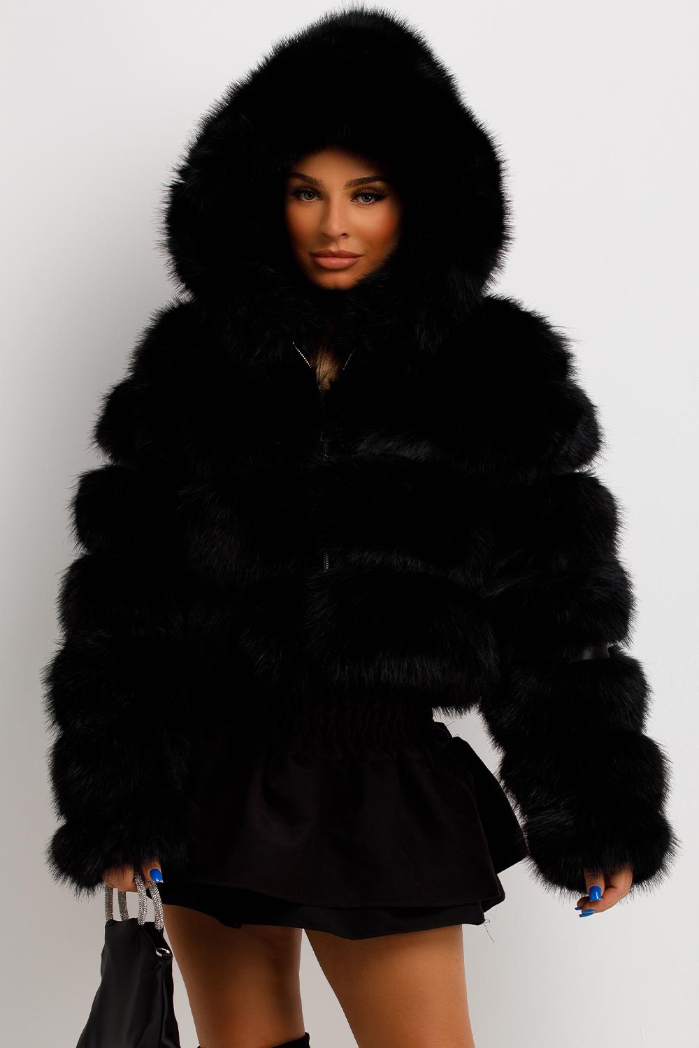 Faux Fur Coat with Hood Black | Xtralitty
