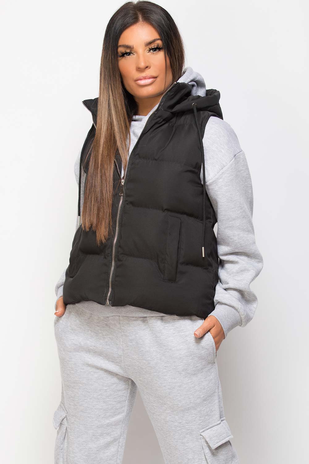 Black Hooded Gilet Sleeveless Jacket | Xtralitty