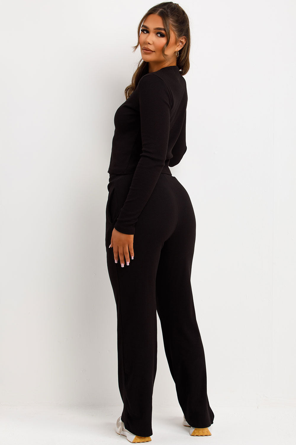 Rib Button Up Long Sleeve Top and Trouser Lounge | Xtralitty