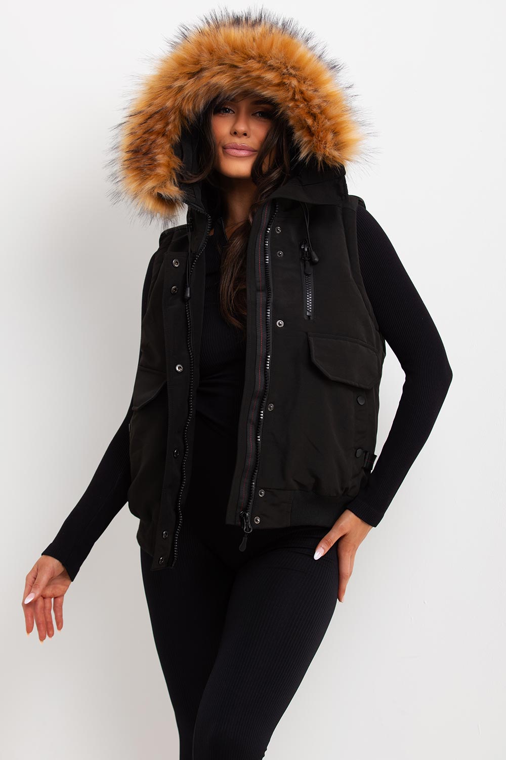 Black Gilet with Fur Hood | Xtralitty