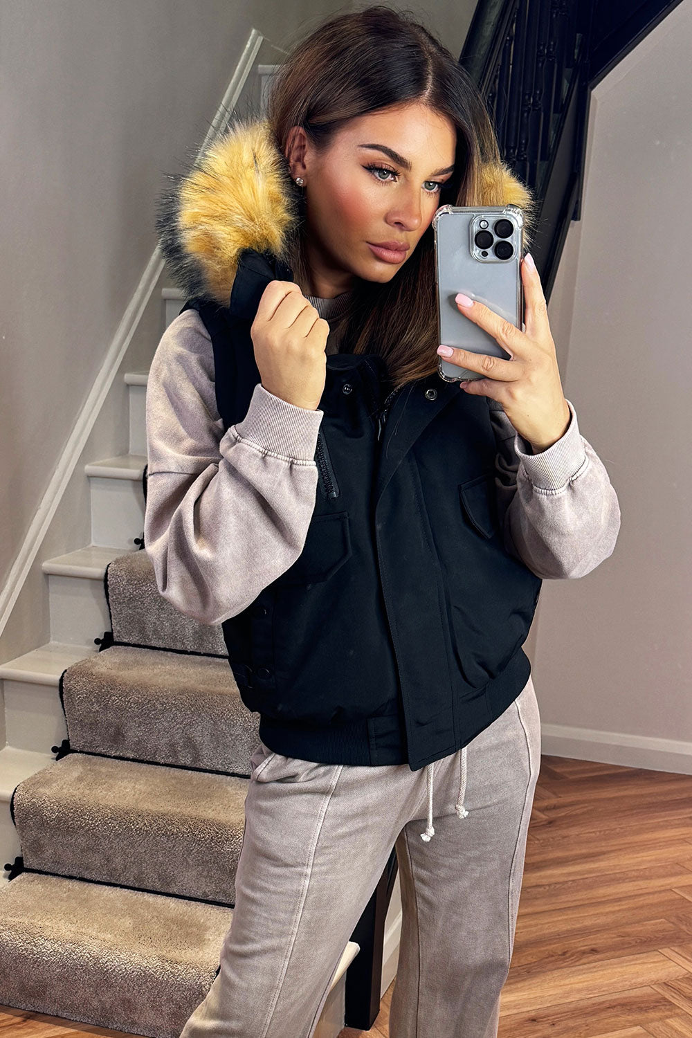 Black Gilet with Fur Hood | Xtralitty