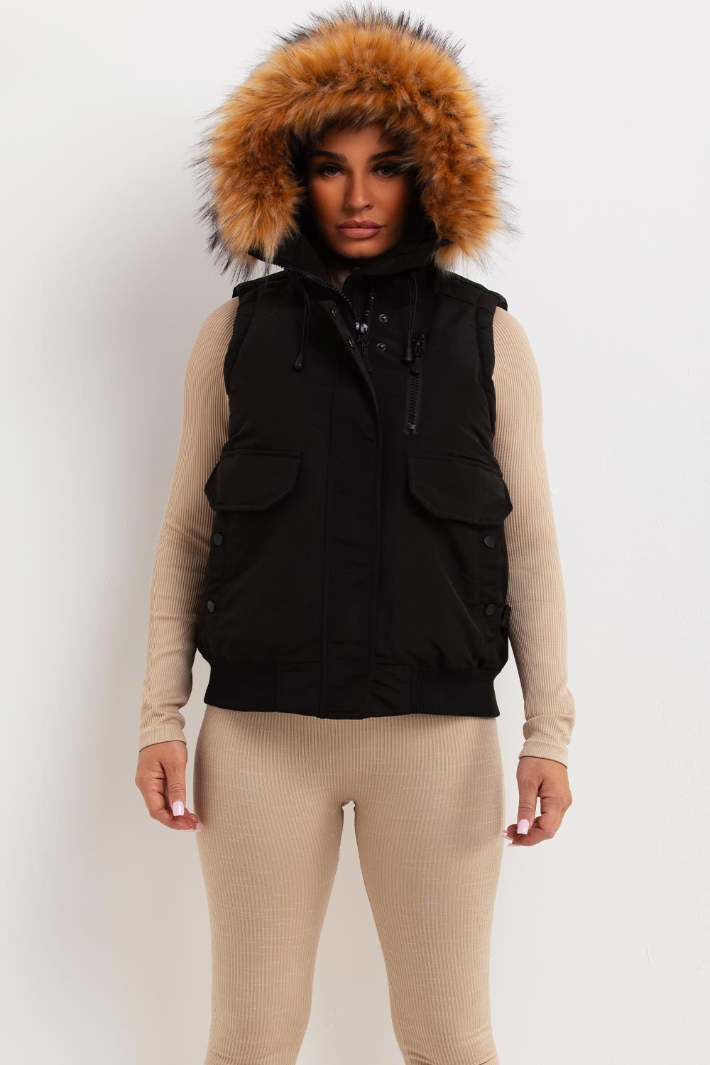 Black Gilet with Fur Hood | Xtralitty