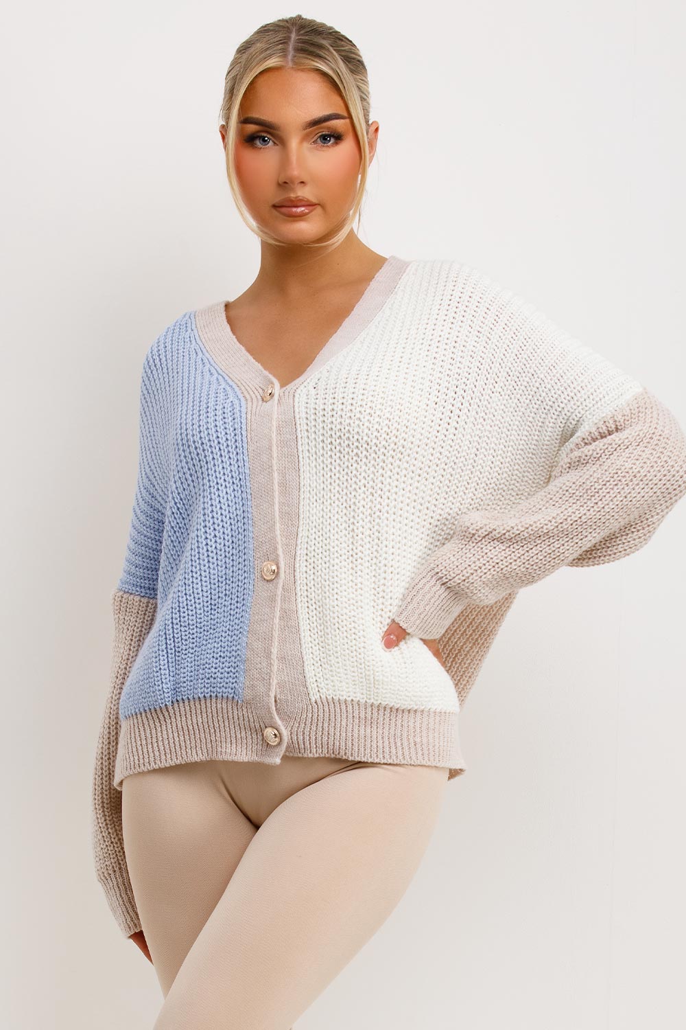 Knitted Cardigan Two Tone Baby Blue | Xtralitty