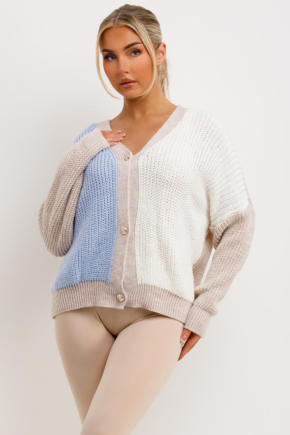 Knitted Cardigan Two Tone Baby Blue | Xtralitty