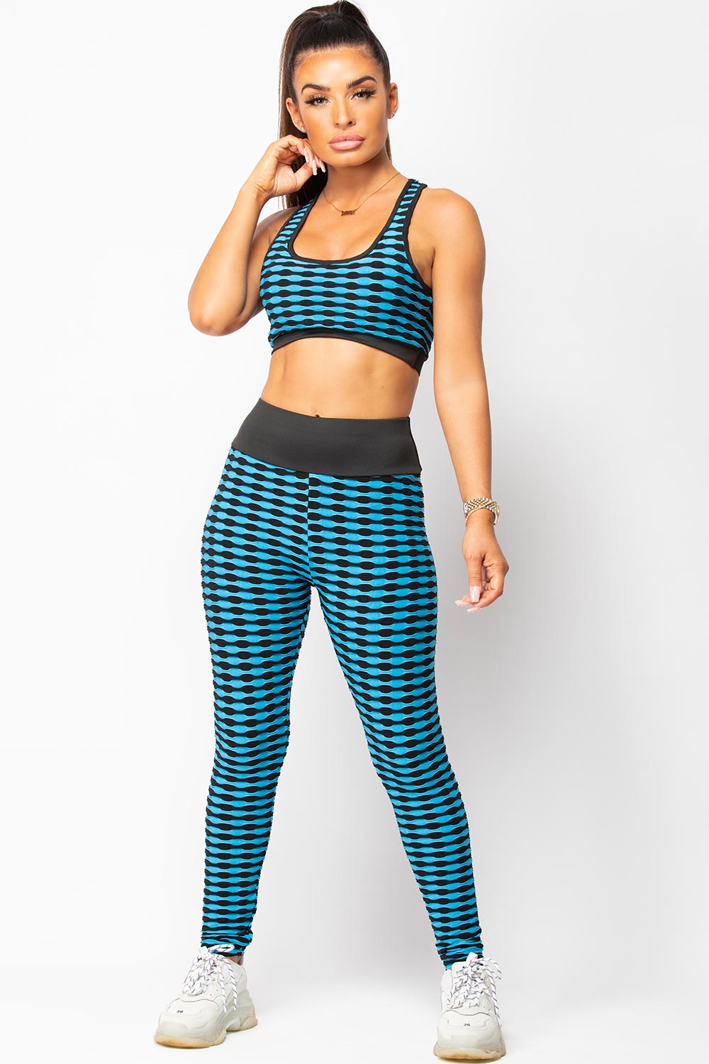 Blue Ruched Bum Push Up Leggings & Crop Top Gym | Xtralitty