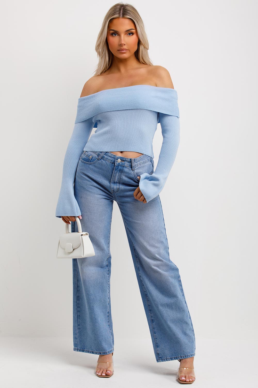 Off Shoulder Jumper Top Blue | Xtralitty