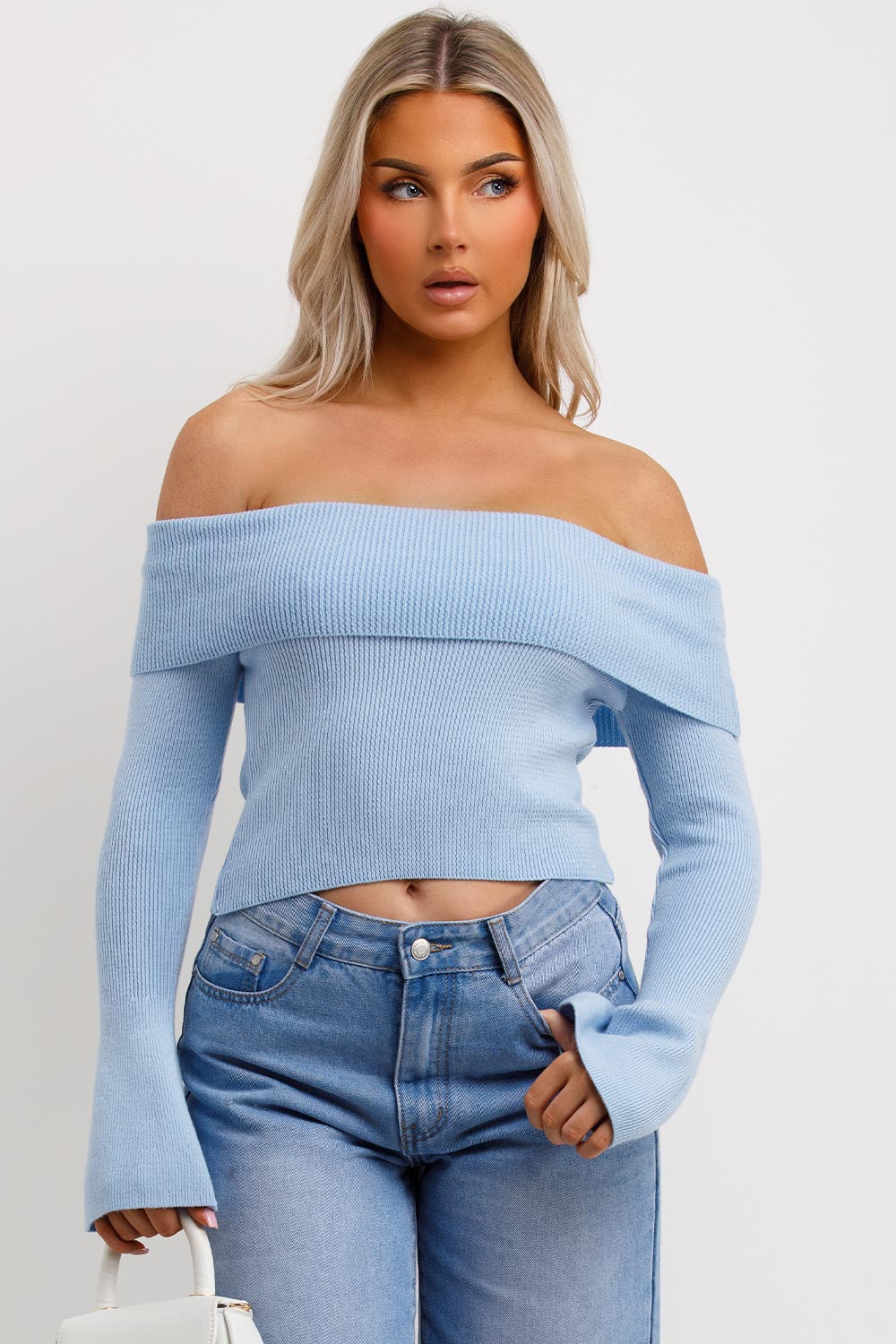 Off Shoulder Jumper Top Blue | Xtralitty
