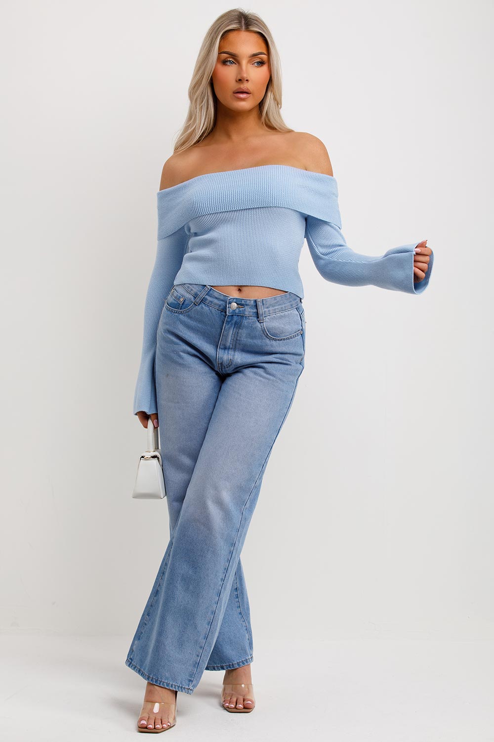 Off Shoulder Jumper Top Blue | Xtralitty