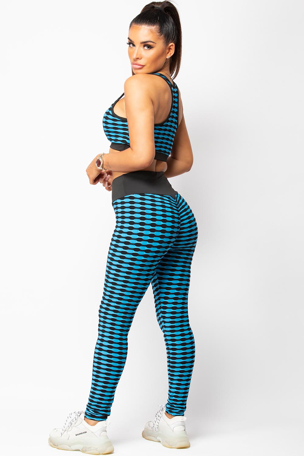 Blue Ruched Bum Push Up Leggings & Crop Top Gym | Xtralitty