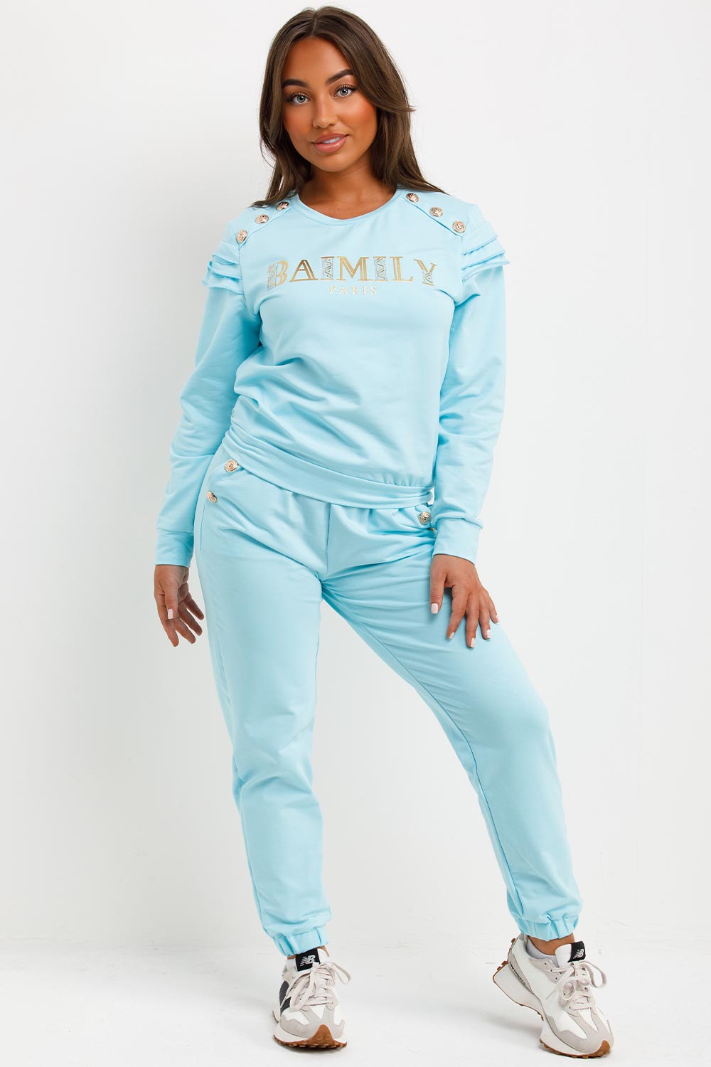 Gold Button Frill Shoulder Loungewear Set Turquo | Xtralitty