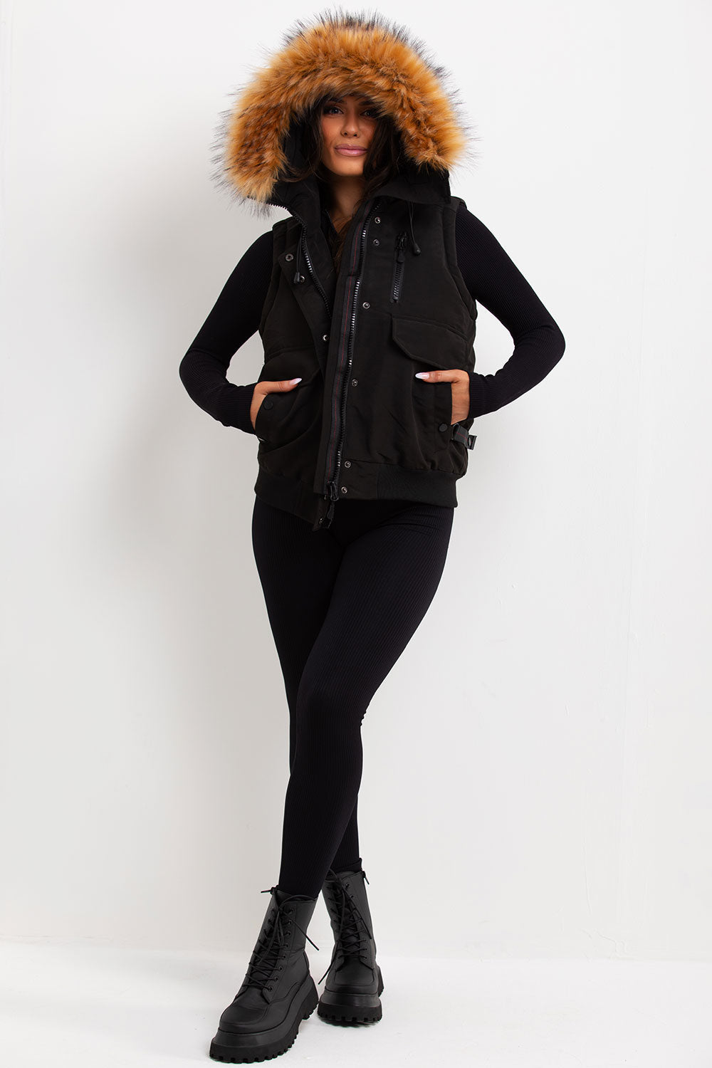 Black Gilet with Fur Hood | Xtralitty