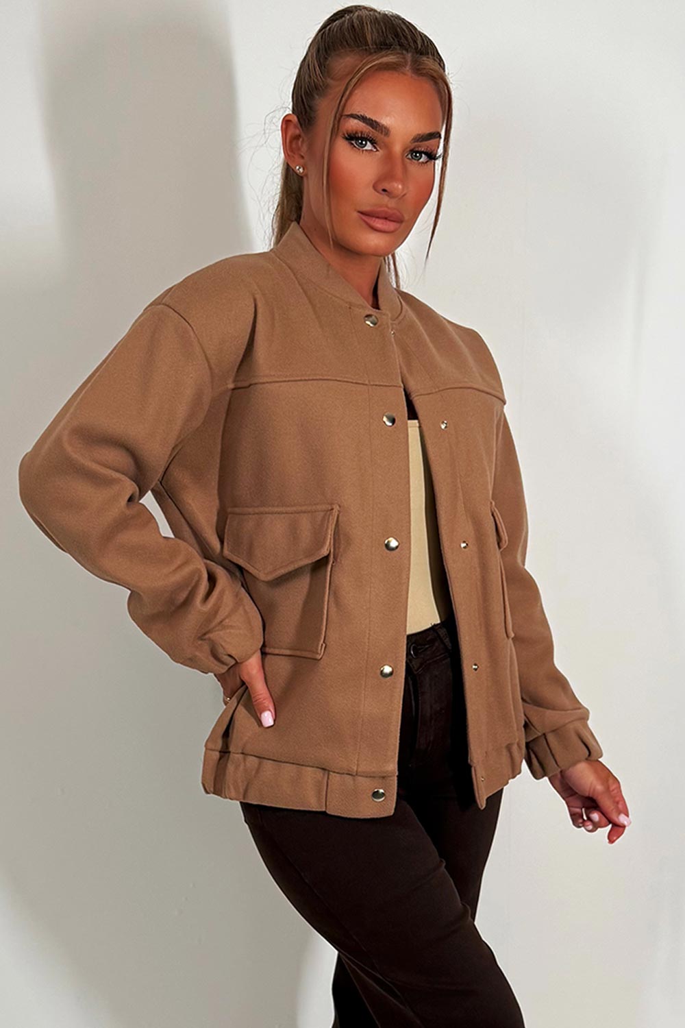 Bomber Jacket with Pockets Taupe | Xtralitty