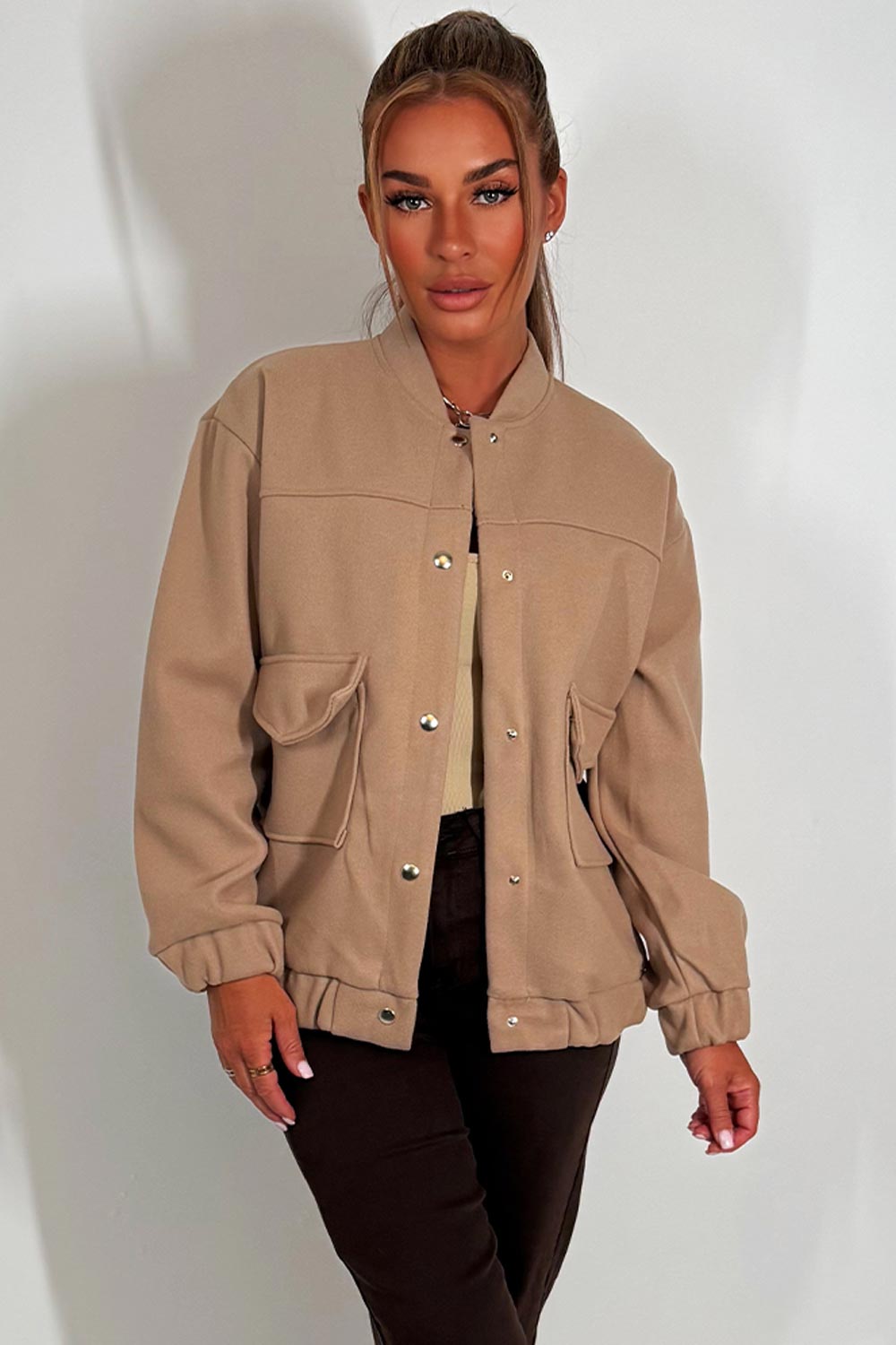Bomber Jacket with Pockets Beige | Xtralitty