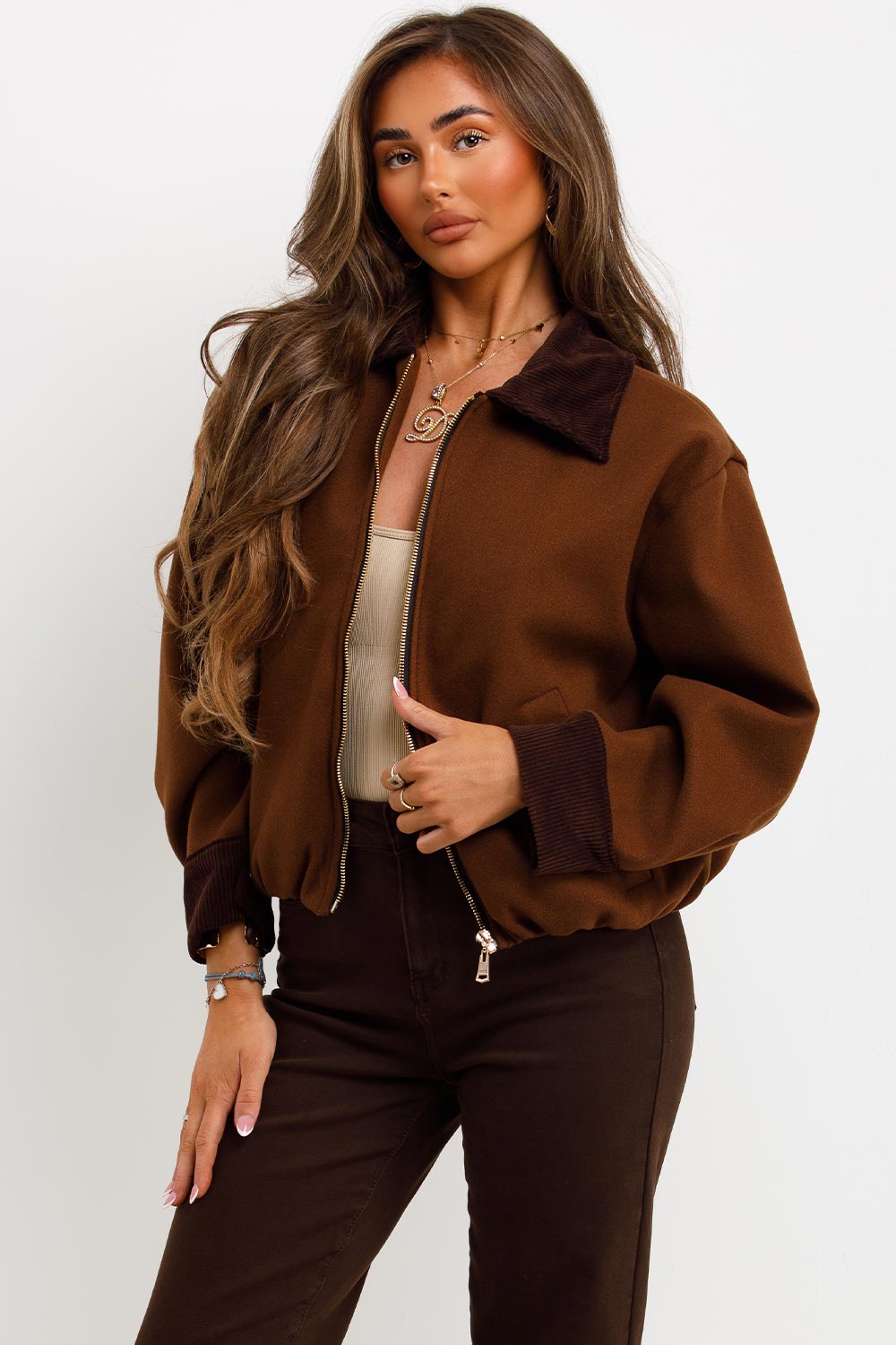Shorts Bomber Jacket with Collar Brown | Xtralitty
